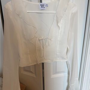 Princess Polly Cream Ruffle Tie-Front Crop Blouse